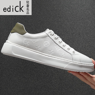 Edick國際奢侈品牌透氣孔小白鞋男2025夏季新款單層皮真皮薄款發(fā)泡休閑 白綠色 39