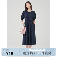 beanpole【度假連衣裙】濱波 春夏女士純色休閑淑女V領(lǐng)連衣裙 藏青色 L 170/92A