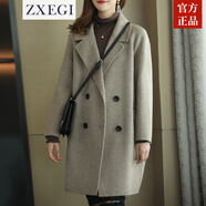 ZXEGI高端女裝外套2025年新款100%羊毛雙面毛呢大衣女中長(zhǎng)款小個(gè)子顯瘦 奶燕麥 S