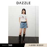 DAZZLE地素 T恤24夏新款女裝手工涂鴉正肩短袖拼接上衣 白色 02/S/160/84A