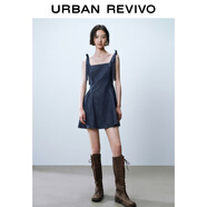 UR【明星同款】UR2025夏季新款女裝蝴蝶結牛仔連衣裙UYY850161 靛藍 M