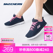 斯凱奇（Skechers）鞋運動(dòng)鞋女款透氣跑步鞋媽媽鞋健步鞋輕便慢跑鞋子夏季 12615-NVPK  海軍藍色/粉紅色 36
