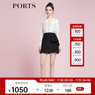PORTS寶姿商場(chǎng)同款春季新品女裝半身裙短裙SD8S010PFQ070 黑色 XS (2)