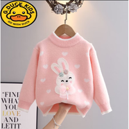 G.DUCKKIDS女童毛衣套頭加絨加厚2025秋冬女寶寶毛線(xiàn)衣兒童針織衫女孩打底衫 加絨粉色 130