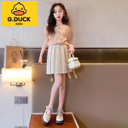 G.duck女童套裝夏款2025新款韓版時(shí)髦洋氣小女孩短袖西裝百褶裙兩件套 皮粉色(兩件套喲)0849新款 160