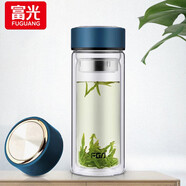富光雙層玻璃杯水杯男女車載家用高硼硅玻璃杯泡茶杯帶茶隔玻璃杯子 藍(lán)色 500ml 雙層玻璃直杯