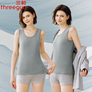 三槍兩件裝春夏圓領(lǐng)蕾絲簡(jiǎn)約休閑無(wú)袖背心女士修身純棉打底衫坎肩汗衫 淺麻灰+淺麻灰 M