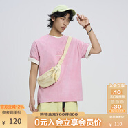 KAMA卡瑪潮流鋼印壓花圓領(lǐng)短袖T恤2025新款夏季男款寬松百搭短袖 粉色 L
