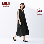 無印良品（MUJI）女式 棉 漢麻 無袖連衣裙女裝裙子夏季 連身裙長裙 BCD91C5S 黑色 XL （165/92A）