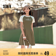 森馬連衣裙女收腰插肩袖夏季字母印花收腰針織短裙101324114040
