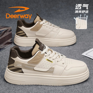 德爾惠（DEERWAY）男鞋子男2025夏季板鞋男士百搭透氣休閑運(yùn)動(dòng)鞋 米杏棕 44
