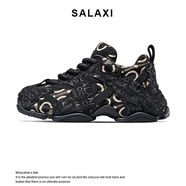 莎萊茜（SALAXI）2025秋冬新品歐貨情侶老爹鞋刺繡印花戶(hù)外增高運動(dòng)休閑鞋男女同款 黑色 43 男款