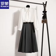 羅蒙職業(yè)春秋復試考研穿搭正式場(chǎng)合通勤教資面試正裝上衣半身裙套裝女 白色襯衫+灰色半身裙【套裝】 M 【建議95-105斤】