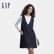 蓋璞女裝春秋棉質(zhì)大口袋V領(lǐng)休閑牛仔連衣裙可疊穿背心裙636457