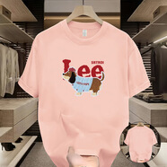 LEE KIDSLee&mitoo聯(lián)名夏季純棉短袖T恤情侶狗狗印花百搭寬松半袖體恤上衣 粉色 2XL 180-200斤