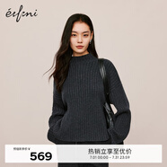 伊芙麗半高領(lǐng)坑條寬松可機(jī)洗羊毛毛衣女2024冬裝新款保暖休閑毛衫 深灰 M /160/85CM/