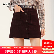 ARIOSEYEARS艾諾絲雅詩(shī)新款燈芯絨A字裙高腰半身裙女附豹紋腰帶90913538 銹紅色 S
