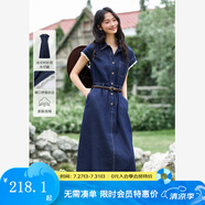 梵希蔓深藍色復古牛仔連衣裙女2025夏季新款蕾絲袖口氣質(zhì)收腰長裙 A1527 牛仔藍 S