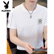 花花公子（PLAYBOY）短袖男T恤夏季圓領(lǐng)新款潮流半袖上衣服薄款印花休閑夏裝體恤汗衫 白色 4XL