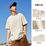 安踏（ANTA）【快干棉】T恤男女同款2025夏季情侶吸濕排汗LOGO寬松休閑短袖t恤 【小logo】奶酪卡其8125-2 M /男170 女165