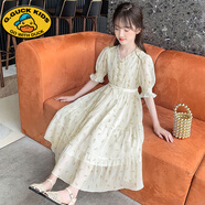 G.DUCKKIDS女童連衣裙兒童沙灘裙子長(cháng)裙公主紗裙雪紡夏裝2025新款中大童女孩 淡黃色 160 cm