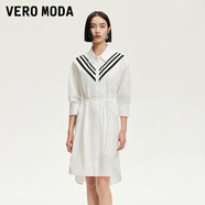 VEROMODAVero Moda奧萊洋裝2025夏季新款翻領(lǐng)系帶撞色V字拼接裙子時(shí)尚 本白色 M