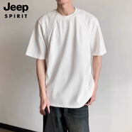 JEEP SPIRIT夏季重磅純棉韓國cleanfit純色重磅短袖t恤男女寬松圓領(lǐng)加厚半袖 白色  M 建議90-120斤