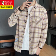 啄木鳥(niǎo)格子襯衫男士裝春秋季款外套休閑長(zhǎng)袖襯衣外穿衣服 2109卡其色 XL