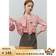 FANSILANEN 范思藍(lán)恩22FS3156荷葉邊V領(lǐng)襯衫女設(shè)計(jì)感小眾別致漂亮洋氣小衫 粉色 M