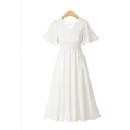 GOYN夏季新品大碼女裝歐洲站純色v領(lǐng)雪紡長(cháng)款短袖連衣裙ummer dress 白色 M