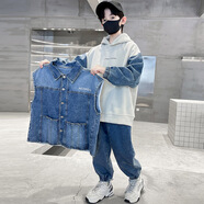 洛童歐（LUOTONGOU）男童牛仔褲夏季薄款童裝秋裝牛仔套裝2025新款大兒童秋季韓版酷帥 三件套 120 cm