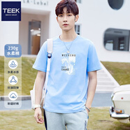 TEEK重磅水柔棉短袖t恤男生百搭衣服 學(xué)生時尚印花體恤衫2025夏季上衣 HA2250天藍(lán)色 S