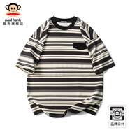 大嘴猴（paul frank）美式潮牌條紋復(fù)古短袖T恤夏季薄款痞帥寬松圓領(lǐng)休閑百搭男裝體恤 黑色AJ987D【官方正品】 XL 【建議140-160斤】