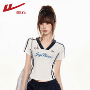 回力（Warrior）V領(lǐng)撞色短袖T恤女2025年夏季性感辣妹修身ins風潮流百搭休閑上衣