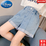 迪士尼（Disney）女童牛仔短褲夏季薄款兒童夏裝褲子洋氣時(shí)髦外穿中大童牛仔褲炸街 淺藍(lán)色 140 建議9~10歲【130-140cm】