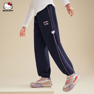 HELLO KITTY女童春季卡通休閑褲2025新款凱蒂貓側(cè)邊愛心標(biāo)點(diǎn)綴設(shè)計(jì)衛(wèi)褲子 藏青色 110
