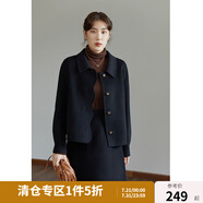 獨(dú)束大碼女裝全羊毛復(fù)古毛呢套裝女冬季新款胖mm短款雙面呢外套 黑色外套 2XL