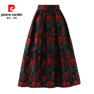 皮爾卡丹（pierre cardin）2025高腰印花半身裙復古氣質(zhì)中長(cháng)款顯瘦蓬蓬裙新款長(cháng)裙洋氣 黑紅玫瑰花 2XL