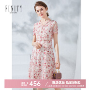 FINITY春夏時(shí)尚氣質(zhì)洋氣收腰顯瘦V領(lǐng)蕾絲繡花薄紗連衣裙 花色 XL