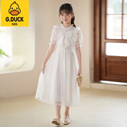 G.DUCKKIDS女童夏季連衣裙2025新款中大童超仙韓版公主長裙女孩洋氣雪紡裙子 白色 120 cm