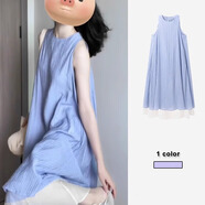 茯見(jiàn)藍色無(wú)袖露肩連衣裙子女夏季2025新款海邊度假高級感氣質(zhì)寬松長(cháng)裙 藍色 M