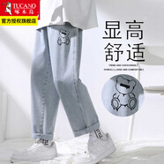 啄木鳥(niǎo)牛仔褲男春秋季休閑長(cháng)褲寬松直筒青少年男生潮流闊腿休閑褲男裝 628淺藍色 XL