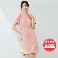 凡琴小香風(fēng)連衣裙夏顯瘦須邊裝飾A字中長(cháng)裙子 342L72487 灰粉色 L 