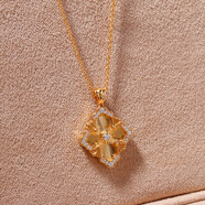 晶瑞得日韓風(fēng)格歌劇院opera項鏈珍珠母貝植物花卉圖案18K黃金吊墜鎖骨鏈 新款大號鐳射歌劇院項鏈 一面帶鉆一面不帶鉆