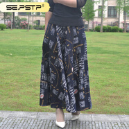 夏典素訂女王（SE.PSTP）素訂2025新花型春秋夏季民族風印花色棉麻中長款優(yōu) 黑色 黃金絲路 M 長度90厘米