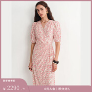 Fabrique法式桑蠶絲碎花系帶茶歇連衣裙2025夏季新品 薔薇粉 L