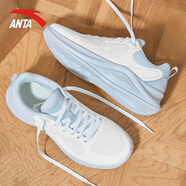 安踏（ANTA）女鞋2025新薄款夏季透氣網(wǎng)面女款休閑輕便軟底官方正品跑步運(yùn)動鞋 象牙白/淺霧灰【漫步2】 37.5
