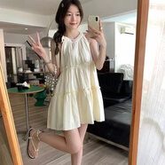 UKMR時(shí)尚風(fēng)法式無袖掛脖連衣裙女顯瘦氣質(zhì)小個(gè)子A字公主娃娃短裙 杏色裙子  優(yōu)質(zhì)款 S 95斤內(nèi)