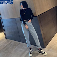 莫代爾牛仔褲女2025年春秋季新款復(fù)古高腰時尚百搭寬松韓版顯瘦直筒長褲 淺藍(lán)色彈力 M