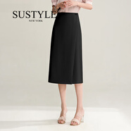 SUSTYLE奢侈高端品牌女裝高檔一片式米色半身裙夏季新款高腰裙開叉包臀裙 黑色【常規(guī)款 裙長78CM】 S （建議90-100斤）